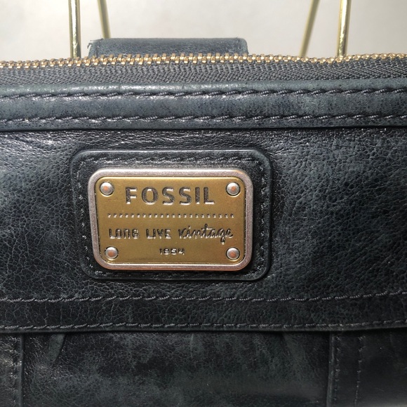 Fossil Wallet Clutch Black Long Live Vintage 1954 Emory Black Lamb Hide Bifold - Picture 2 of 15